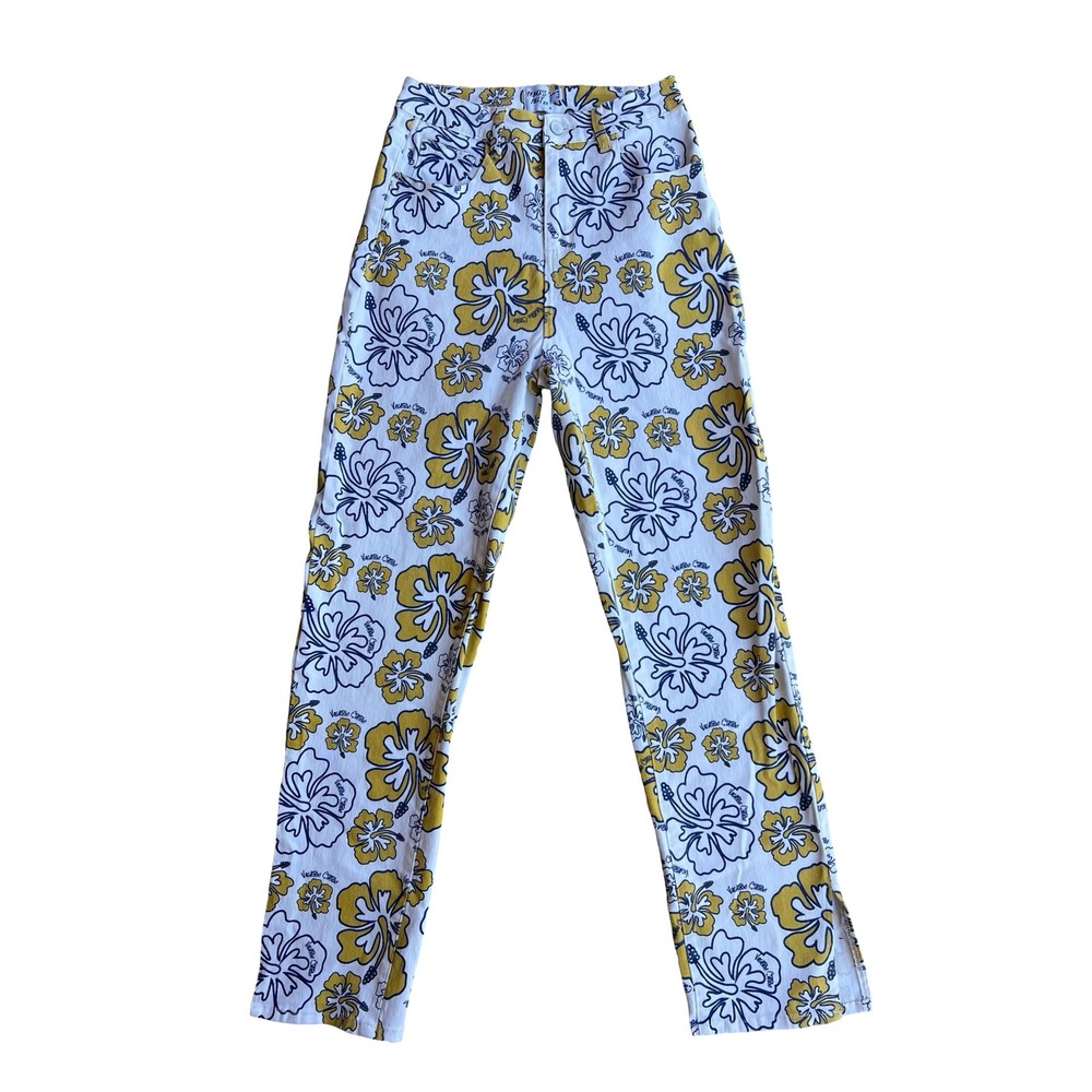 Princess Polly Vacation Station Floral Hibiscus Hi-Rise Slit Hem Aloha Jeans Sz6